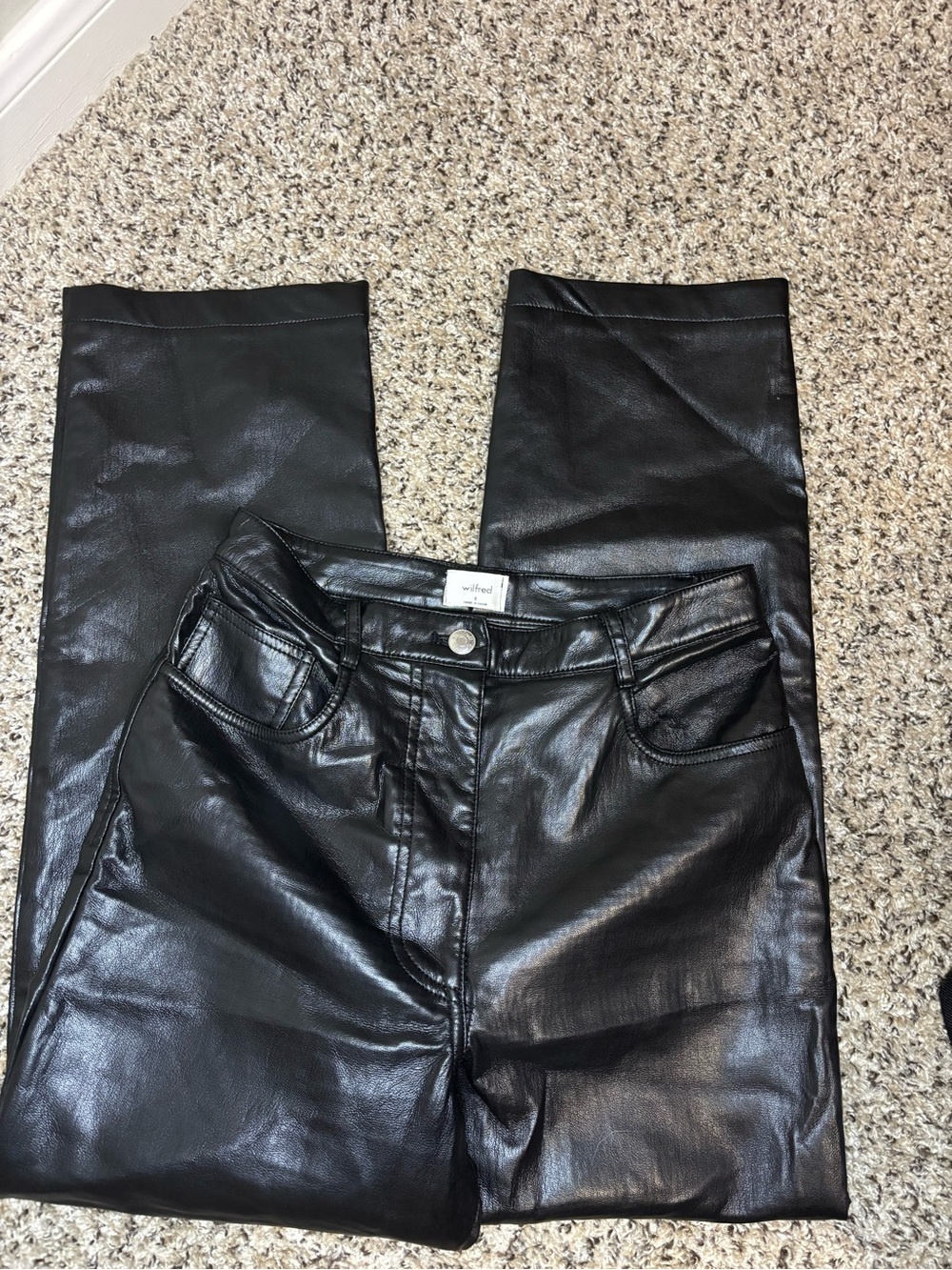 Wilfred by Aritzia Black Faux-Leather Boot Cut Pants